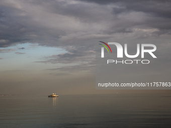 A structure seen on Caspian Sea from Baku Boulevard in Baku, Azerbaijan on November 9, 2024. (