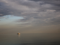 A structure seen on Caspian Sea from Baku Boulevard in Baku, Azerbaijan on November 9, 2024. (