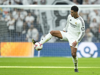 Jude Bellingham central midfield of Real Madrid and England during the La Liga match between Real Madrid CF and CA Osasuna at Estadio Santia...