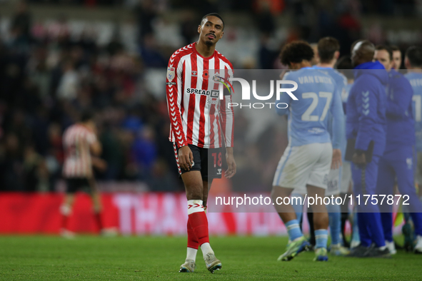 Wilson Isidor of Sunderland shows dejection at full time during the Sky Bet Championship match between Sunderland and Coventry City at the S...