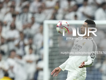 Jude Bellingham central midfield of Real Madrid and England during the La Liga match between Real Madrid CF and CA Osasuna at Estadio Santia...