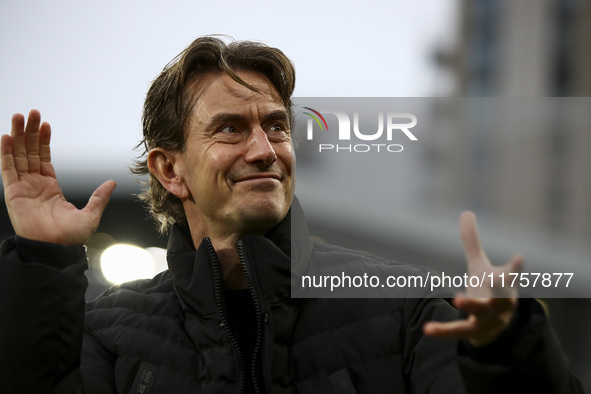 Thomas Frank manages Brentford during the Premier League match between Brentford and Bournemouth at the Gtech Community Stadium in Brentford...