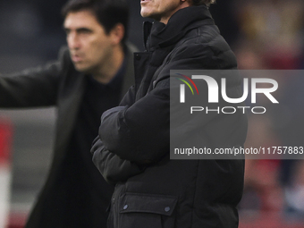 Thomas Frank, manager of Brentford, stands on the touchline during the Premier League match between Brentford and Bournemouth at the Gtech C...