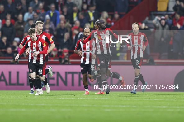 Yoane Wissa of Brentford celebrates his goal during the Premier League match between Brentford and Bournemouth at the Gtech Community Stadiu...