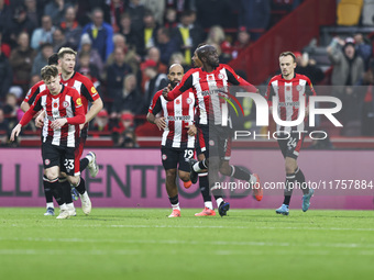 Yoane Wissa of Brentford celebrates his goal during the Premier League match between Brentford and Bournemouth at the Gtech Community Stadiu...