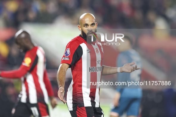 Bryan Mbeumo of Brentford participates in the Premier League match between Brentford and Bournemouth at the Gtech Community Stadium in Brent...