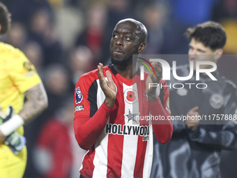 Yoane Wissa of Brentford, who scores two goals, stands at the end of the game during the Premier League match between Brentford and Bournemo...