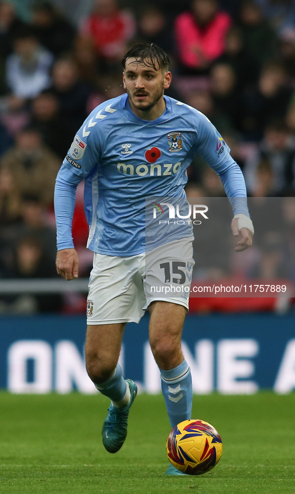 Liam Kitching of Coventry City participates in the Sky Bet Championship match between Sunderland and Coventry City at the Stadium Of Light i...