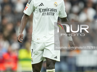 Vinicius Junior left winger of Real Madrid and Brazil during the La Liga match between Real Madrid CF and CA Osasuna at Estadio Santiago Ber...