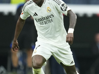 Vinicius Junior left winger of Real Madrid and Brazil during the La Liga match between Real Madrid CF and CA Osasuna at Estadio Santiago Ber...