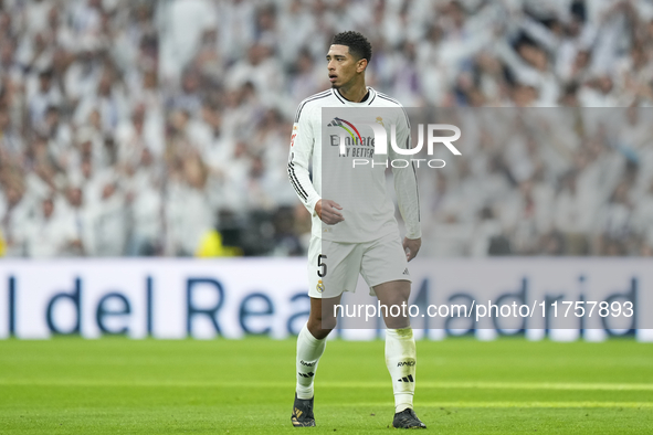 Jude Bellingham central midfield of Real Madrid and England during the La Liga match between Real Madrid CF and CA Osasuna at Estadio Santia...