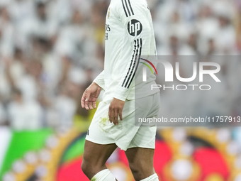 Jude Bellingham central midfield of Real Madrid and England celebrates after scoring his sides first goal during the La Liga match between R...