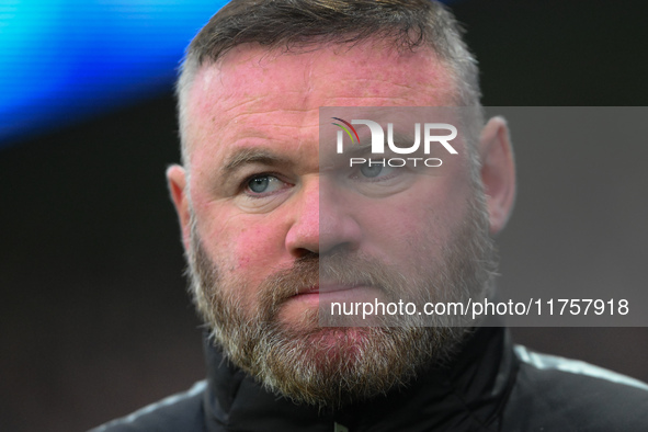 Wayne Rooney manages Plymouth Argyle during the Sky Bet Championship match between Derby County and Plymouth Argyle at Pride Park in Derby,...