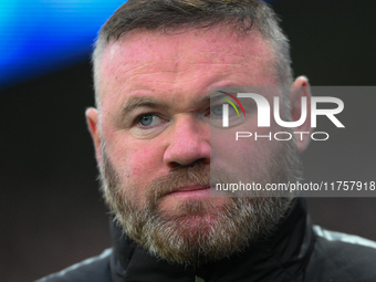 Wayne Rooney manages Plymouth Argyle during the Sky Bet Championship match between Derby County and Plymouth Argyle at Pride Park in Derby,...