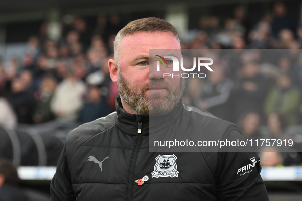 Wayne Rooney manages Plymouth Argyle during the Sky Bet Championship match between Derby County and Plymouth Argyle at Pride Park in Derby,...