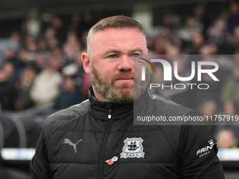 Wayne Rooney manages Plymouth Argyle during the Sky Bet Championship match between Derby County and Plymouth Argyle at Pride Park in Derby,...