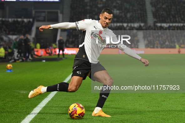 Kayden Jackson of Derby County is in action during the Sky Bet Championship match between Derby County and Plymouth Argyle at Pride Park in...