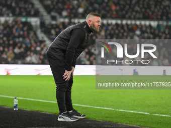 Wayne Rooney manages Plymouth Argyle during the Sky Bet Championship match between Derby County and Plymouth Argyle at Pride Park in Derby,...