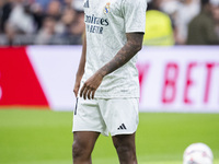 Rodrygo Silva de Goes of Real Madrid CF warms up during the La Liga EA Sports 2024/25 football match between Real Madrid CF and CA Osasuna a...