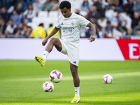 Rodrygo Silva de Goes of Real Madrid CF warms up during the La Liga EA Sports 2024/25 football match between Real Madrid CF and CA Osasuna a...