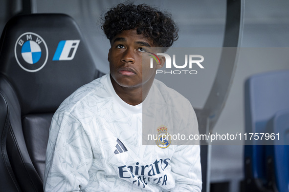 Endrick Felipe Moreira de Sousa of Real Madrid CF sits on the bench during the La Liga EA Sports 2024/25 football match between Real Madrid...