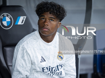 Endrick Felipe Moreira de Sousa of Real Madrid CF sits on the bench during the La Liga EA Sports 2024/25 football match between Real Madrid...