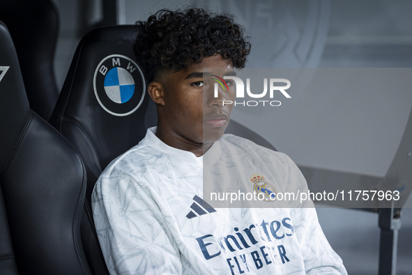 Endrick Felipe Moreira de Sousa of Real Madrid CF sits on the bench during the La Liga EA Sports 2024/25 football match between Real Madrid...