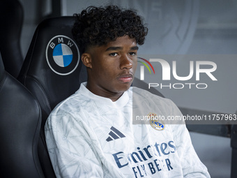 Endrick Felipe Moreira de Sousa of Real Madrid CF sits on the bench during the La Liga EA Sports 2024/25 football match between Real Madrid...