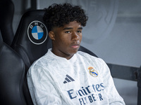 Endrick Felipe Moreira de Sousa of Real Madrid CF sits on the bench during the La Liga EA Sports 2024/25 football match between Real Madrid...