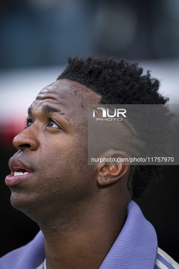 Vinicius Junior of Real Madrid CF enters the field during the La Liga EA Sports 2024/25 football match between Real Madrid CF and CA Osasuna...