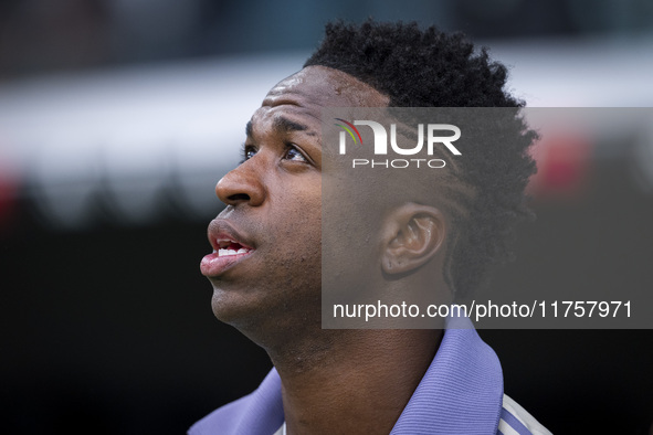 Vinicius Junior of Real Madrid CF enters the field during the La Liga EA Sports 2024/25 football match between Real Madrid CF and CA Osasuna...