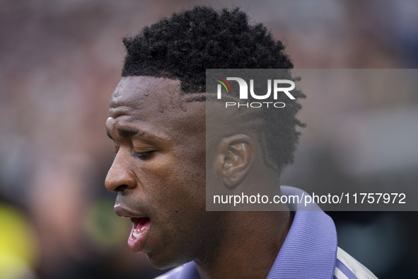 Vinicius Junior of Real Madrid CF enters the field during the La Liga EA Sports 2024/25 football match between Real Madrid CF and CA Osasuna...