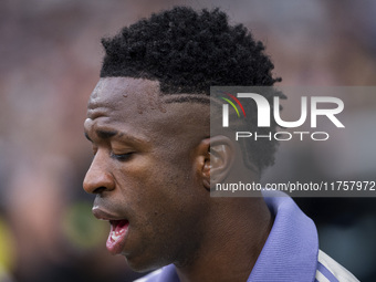 Vinicius Junior of Real Madrid CF enters the field during the La Liga EA Sports 2024/25 football match between Real Madrid CF and CA Osasuna...