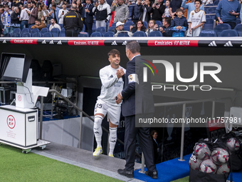 Raul Asencio of Real Madrid CF enters the field during the La Liga EA Sports 2024/25 football match between Real Madrid CF and CA Osasuna at...