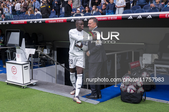 Ferland Mendy of Real Madrid CF enters the field during the La Liga EA Sports 2024/25 football match between Real Madrid CF and CA Osasuna a...