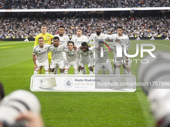 The Real Madrid CF team poses for the official photo during the La Liga EA Sports 2024/25 football match between Real Madrid CF and CA Osasu...