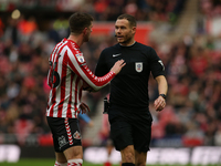 Chris Mepham of Sunderland appeals to referee Leigh Doughty during the Sky Bet Championship match between Sunderland and Coventry City at th...