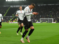 Jerry Yates of Derby County celebrates after scoring a goal to make it 1-0 during the Sky Bet Championship match between Derby County and Pl...