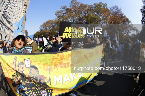 A general view shows protesters in front of the eminent immigration reform changes in Manhattan, NY, on November 9, 2024. The New York Immig...