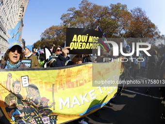 A general view shows protesters in front of the eminent immigration reform changes in Manhattan, NY, on November 9, 2024. The New York Immig...