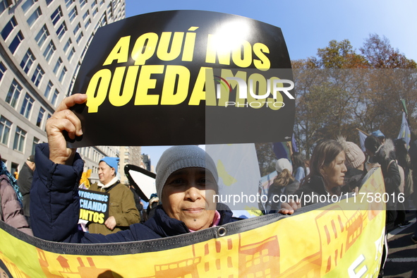 A general view shows protesters in front of the eminent immigration reform changes in Manhattan, NY, on November 9, 2024. The New York Immig...