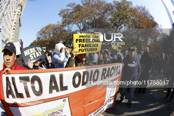 A general view shows protesters in front of the eminent immigration reform changes in Manhattan, NY, on November 9, 2024. The New York Immig...