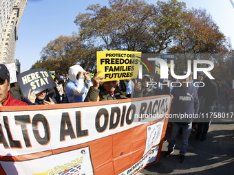 A general view shows protesters in front of the eminent immigration reform changes in Manhattan, NY, on November 9, 2024. The New York Immig...