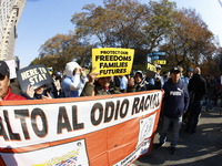 A general view shows protesters in front of the eminent immigration reform changes in Manhattan, NY, on November 9, 2024. The New York Immig...