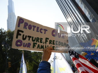 A general view shows protesters in front of the eminent immigration reform changes in Manhattan, NY, on November 9, 2024. The New York Immig...