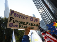 A general view shows protesters in front of the eminent immigration reform changes in Manhattan, NY, on November 9, 2024. The New York Immig...