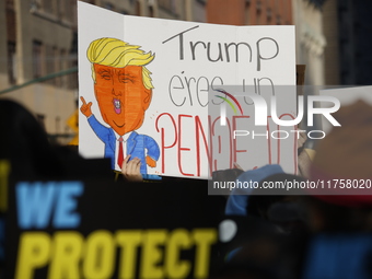 A general view shows protesters in front of the eminent immigration reform changes in Manhattan, NY, on November 9, 2024. The New York Immig...