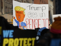 A general view shows protesters in front of the eminent immigration reform changes in Manhattan, NY, on November 9, 2024. The New York Immig...