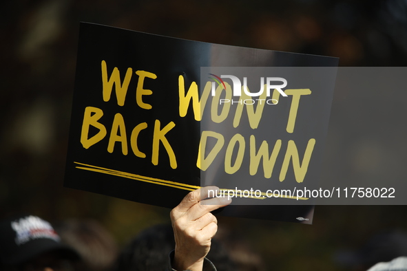 A general view shows protesters in front of the eminent immigration reform changes in Manhattan, NY, on November 9, 2024. The New York Immig...