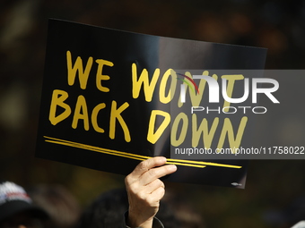 A general view shows protesters in front of the eminent immigration reform changes in Manhattan, NY, on November 9, 2024. The New York Immig...